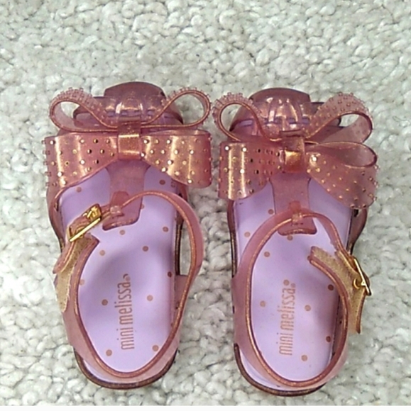 MINI MELISSA BOW Jelly Sandals Pink/ With Gold Dots Size 7 - Picture 12 of 14